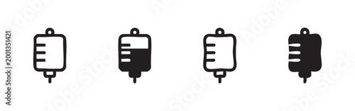 IV drip bag, icons in outline and silhouette