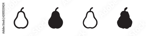 Pear, icons in outline and silhouette