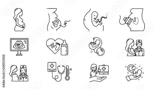 Maternity pregnancy outline icon set baby care vector