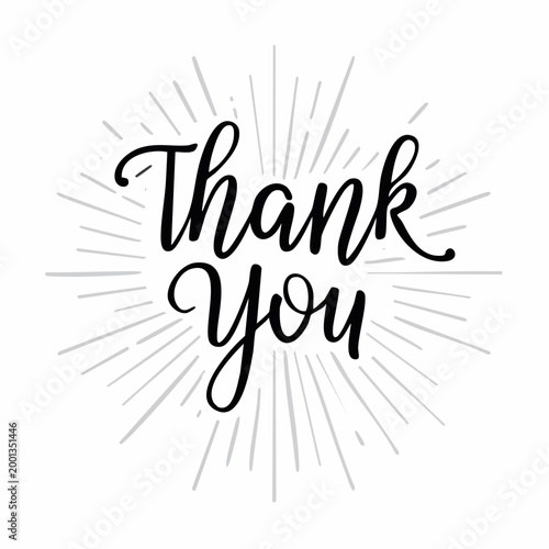 Handwritten "Thank You" text with sunburst background