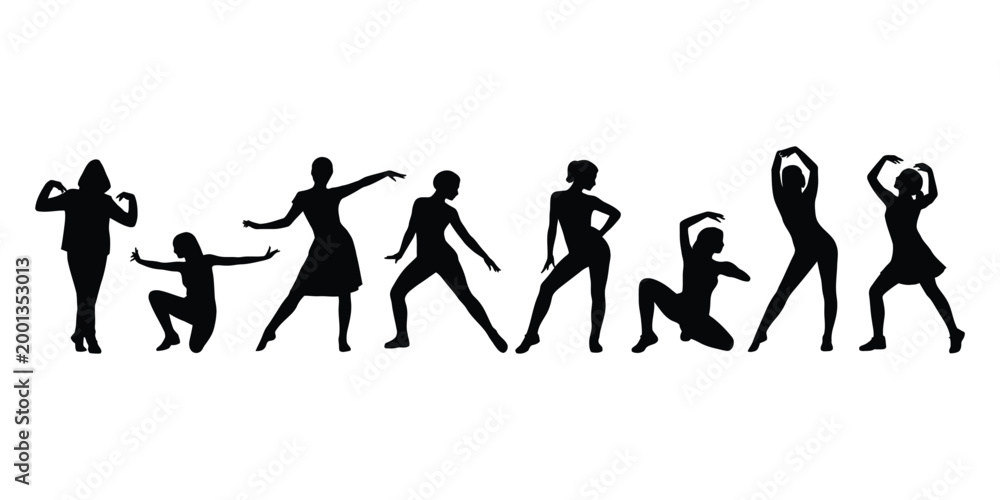 Obraz premium Black silhouettes of women in various dance poses