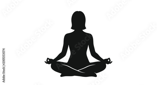 woman meditating in lotus pose silhouette on transparent background