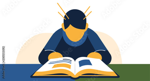 Mental Effort: An illustration depicts an individual engrossed in reading, their mind actively engaged in absorbing information and the strain of concentration.