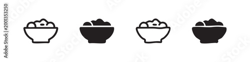 Four Hand Drawn Bowl of Salad Icons: Outline, Solid, Double Outline, and Sketch