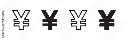 Yen currency symbol icons in various styles, representing Japanese money.