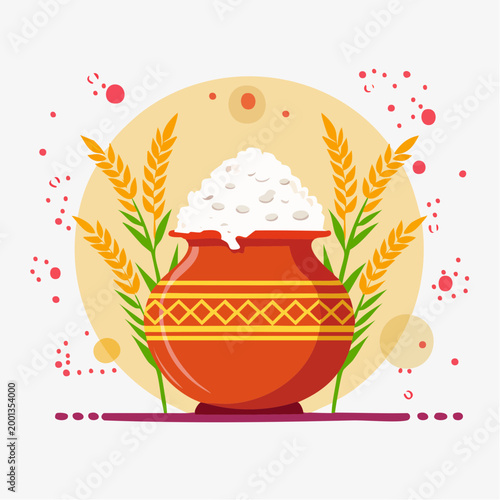 Pongal Festival Celebration with Rice Pot and Sugarcane