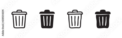 Trash can icons in various styles, representing waste and disposal.