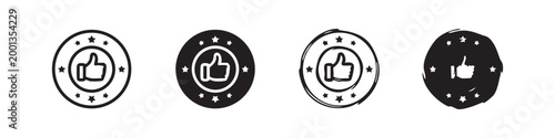 Thumbs up icons with stars, symbolizing approval, likes, and quality.