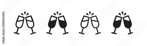 Set of champagne glass icons for celebration