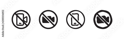 No Video Recording Sign Icon Set - Vector Prohibited Mobile Use Symbols in Different Styles
