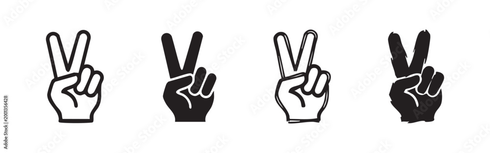 Obraz premium Hand Peace Sign and Victory Gesture Icon Set - Simple Minimal Human Hand Elements