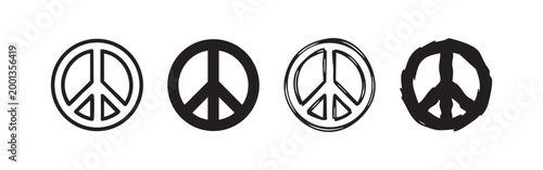Peace Symbol Pacific Icon Set - Anti War and Harmony Sign Outline Solid Sketch Style