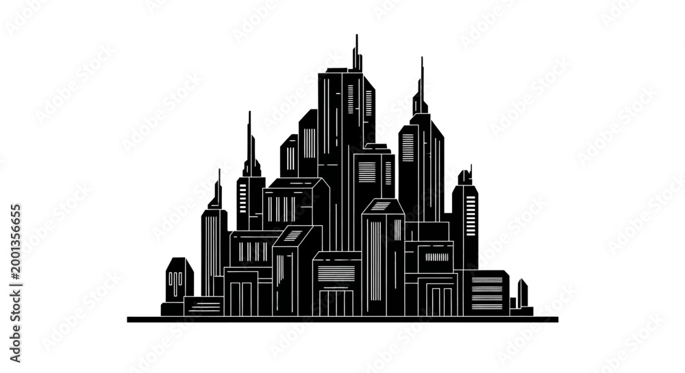 Fototapeta premium City Skyline Silhouette ? Modern Urban Architecture Vector Illustration