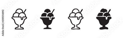 Ice Cream Sundae Bowl Icon Set - Four Styles for Summer Dessert and Sweet Treat Symbols