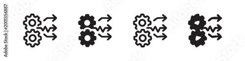 Gears and Process Workflow Icon Set - Four Styles for Strategy and Efficiency Optimization