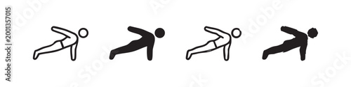 Fitness Push-up Plank Icon Set - Four Styles for Workout and Healthy Lifestyle Symbols