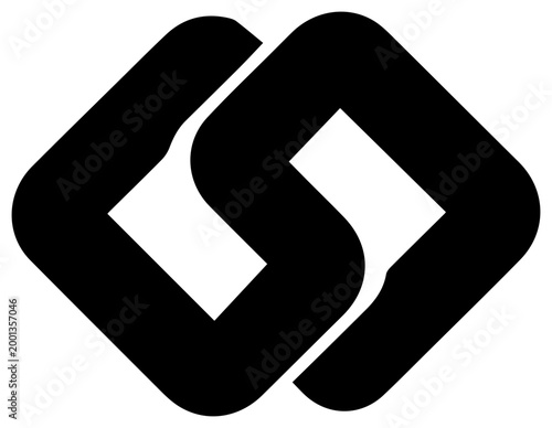 Solid black filled icon of strategic alliance link symbolizing partnership and cooperation on a white background