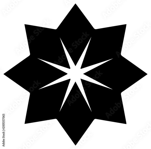 Solid black filled icon of synergy creation spark starburst symbol on white background for design and technology concepts