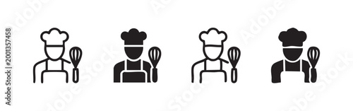 Chef or Baker Icon with Apron Hat and Kitchen Whisk Tool