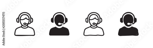 Customer Support Operator Icon Set with Headset and Microphone