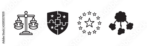 Justice Scales and Security Shield Icon Set