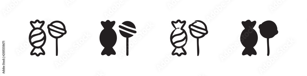 Fototapeta premium Set of four candy icons, line and solid fill