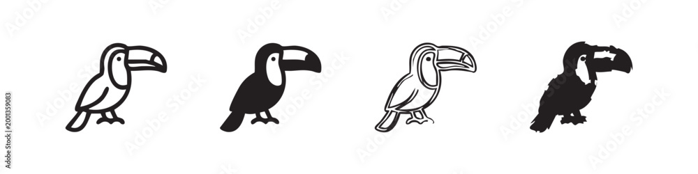 Fototapeta premium Toucan Icon Set - Tropical Bird and Exotic Wildlife Symbols