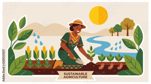 Sustainable Agriculture in Africa A Woman Tending to Crops Under a Sunny Sky