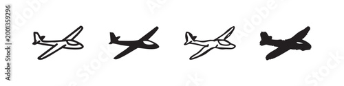 Glider and Airplane Icon Set - Aviation, Flight and Light Aircraft Symbols