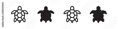 Turtle icons, outlined, filled, and scribbled, black and white