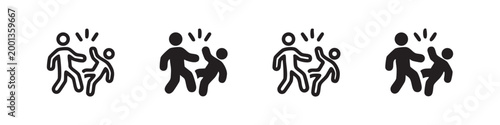Icon of people fighting or arguing, outlined and filled, black and white