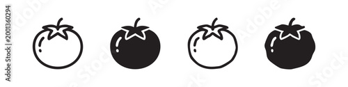 Four tomato icons, fruit, vegetable, healthy food, black and white