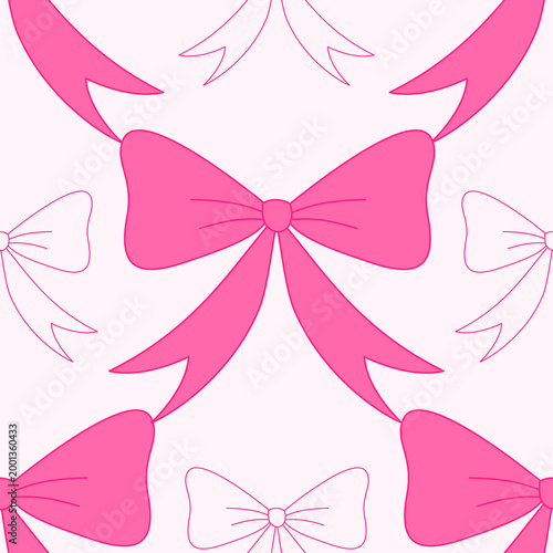 Seamless Pattern with Pink Ribbon Bows, Elegant Girly Background for Gift Wrap and Textile
