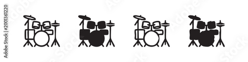 Four drum set icons in different styles