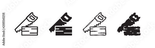 Four saw and wood icons in different styles