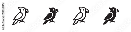 Four parrot icons in different styles