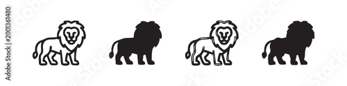 Four lion icons in different styles