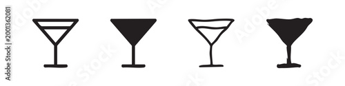 Martini Cocktail Glass Icon Set in Professional and Hand Drawn Styles for Bar and Nightlife
