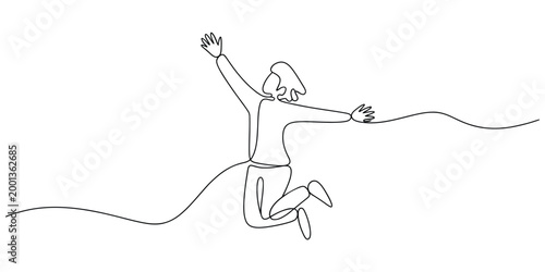 Continuous single line drawing of a happy jumping person