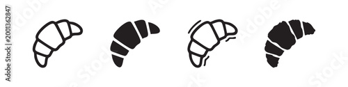 Set of hand-drawn outline and filled croissant icons