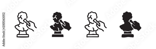 Set of hand-drawn outline and filled bust statue icons with hand