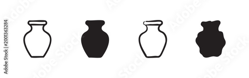 Icon set: vases or urns in black and white outlines and silhouettes