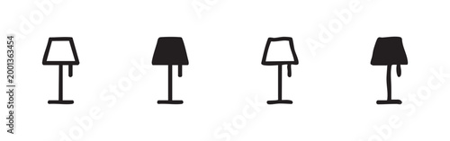 Icon set: table lamps in black and white outlines and silhouettes
