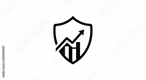 Black shield icon with upward trending graph and bars