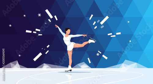 Minimalist Illustration of a Graceful Female Figure Skater Performing on Ice
