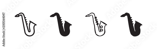 Set of four saxophone icons in black and white styles