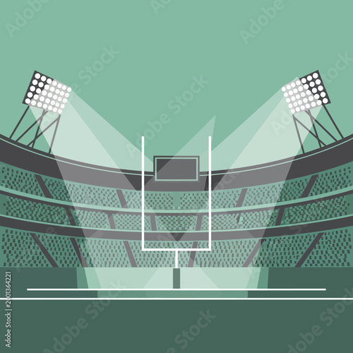Stylized American Football Stadium Illustration with Floodlights and Goalposts