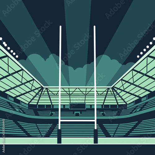Abstract Stylized Illustration of a Rugby or American Football Stadium at Night