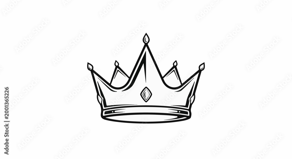 Fototapeta premium Black and white sketch of a royal crown with jewel