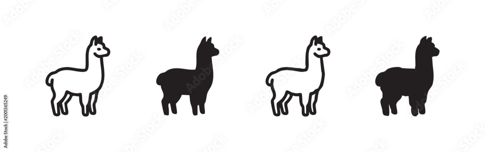 Fototapeta premium Set of simple alpaca icons in outline and solid fill styles